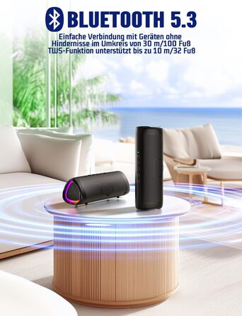 Портативна Bluetooth колонка UOHHBOE 30W з RGB підсвічуванням, TWS Stereo, водонепроникність IPX5, 24 години роботи, 30 метрів, функція гучного зв'язку, трикутна форма