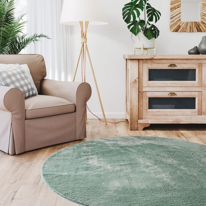 Килимок для вітальні Interiyou Fargo 80x150 см - короткий ворс, миючий, нековзний, штучне хутро, м'який ворс (зелений)