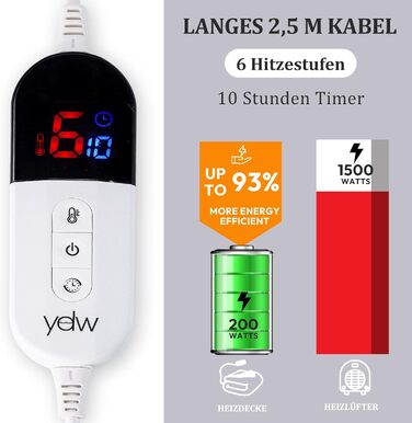 Електрична ковдра з підігрівом YDW 200x180 см з автовимкненням - тепла та затишна ковдра для ліжка, захист від перегріву, пральна, сіра