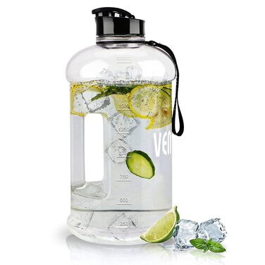 Пляшка для води 2.2л з ручкою, велика прозора, BPA-free, для спорту, туризму, фітнесу, подорожей - міцна пластикова пляшка