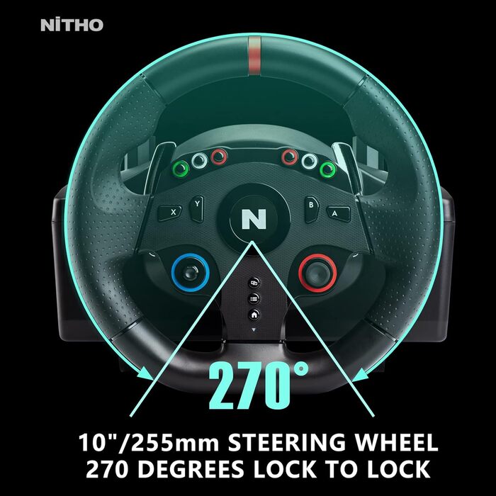 NITHO Drive Pro ONE: Ігровий кермо NITHO з педалями та перемикачем передач для PS4, PC, Xbox One, Xbox Series X|S та Switch. 270 градусів, Zero Dead Zone.