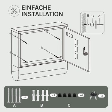 Поштовий ящик WOLTU з газетницею, оглядовим вікном та табличкою для імені, настінний, замиканий (2 ключі), сучасний дизайн, чорний (30,5x33,5x9 см)