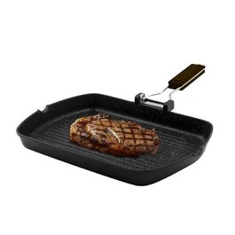 Zanetti Гриль-сковорода з алюмінію під тиском, 26x36 см, з індукційним нагрівом та складаною ручкою