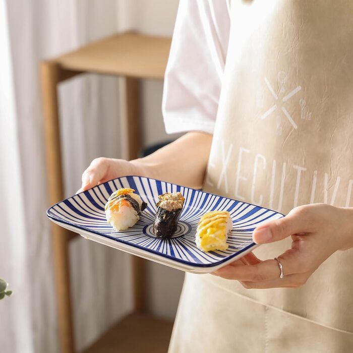 Керамічні сервіровочні тарілки Selamica, набір 4 шт, 24 x 14 x 2.5 см, різні кольори. Ідеально для закусок, суші, фруктів та святкового сервірування.