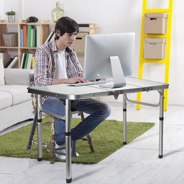 Складаний туристичний стіл CPROSP 90x40 см, регульована висота 26-70 см, срібний