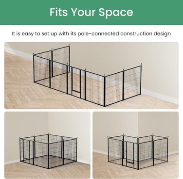 Металевий вольєр для собак, 61 см, 8 панелей, чорний - для дому, саду, кемпінгу