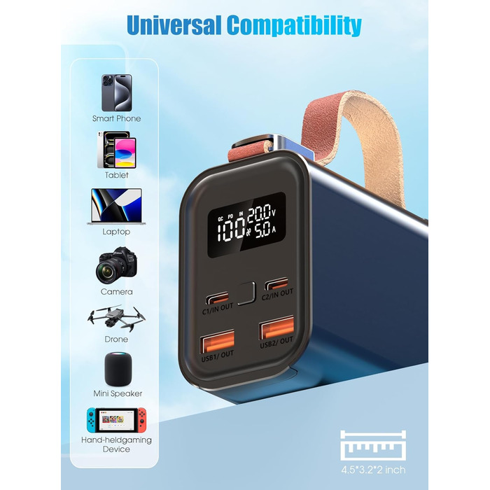 Портативний акумулятор для ноутбука 140W, 50000mAh, з LED дисплеєм, PD3.1, QC4.0, 4 виходи, 2 входи (Чорний)