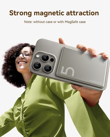 Power Bank Kuulaa Ultra Slim Magsafe, 5000mAh, Бездротова зарядка, Type-C, 20W, для iPhone 15/14/13/12 (Titanium)