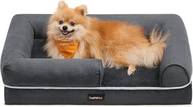 Feandrea Orthopedic Dog Bed, Dog Cushion, Dog Basket, Soft Padding, Dog Sofa, Raised Edges, Removable and Washable Cover, 91 x 71 x 20 cm, Non-Slip Bottom, PGW076G01 (L 76 x W 51 x H 18 cm, Dark Grey)