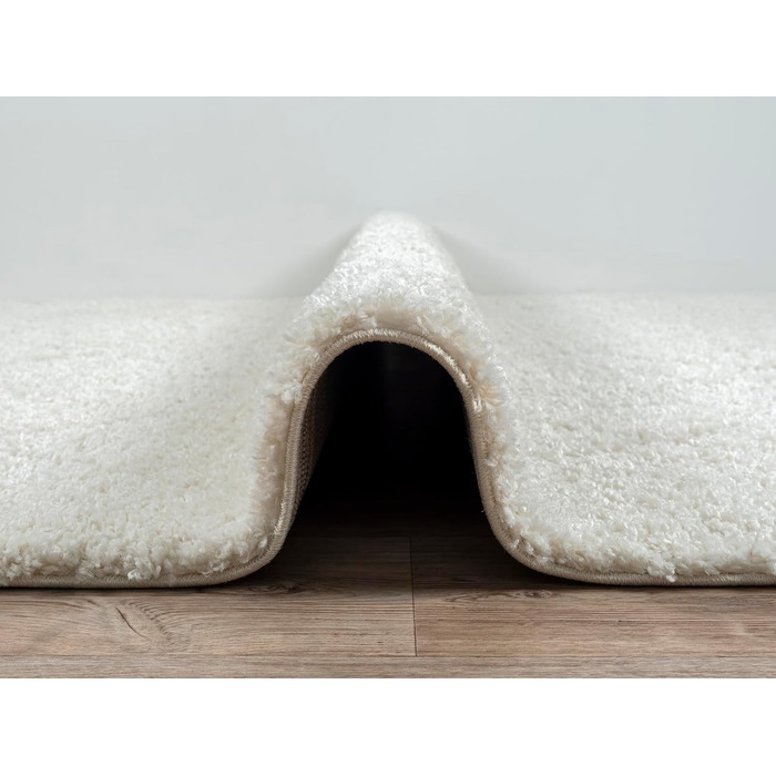 Килим Bahar Shaggy: дизайнерський килим для вітальні, м'який та легкий у догляді, високий ворс, кремовий ромбічний візерунок, 120 x 170 см