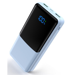 Повербанк 27000mAh з швидкою зарядкою USB-C PD 20W, зовнішній акумулятор для iPhone та Samsung з LED-дисплеєм, 2 входи та 3 виходи (Чорний/Блакитний)