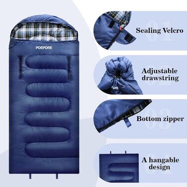 Спальний мішок POEPORE Outdoor 3-4 сезони, фланель, 220x80 см, для дорослих