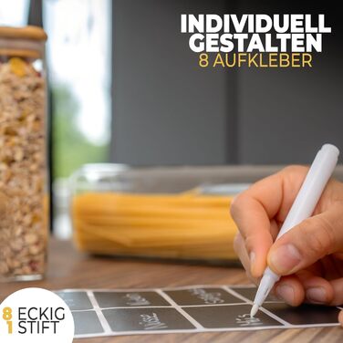 Скляні банки для зберігання з кришкою, кутові, набір 8 шт., об'єм 5,2 л, посилене скло, герметичні контейнери для продуктів, кухонні органайзери