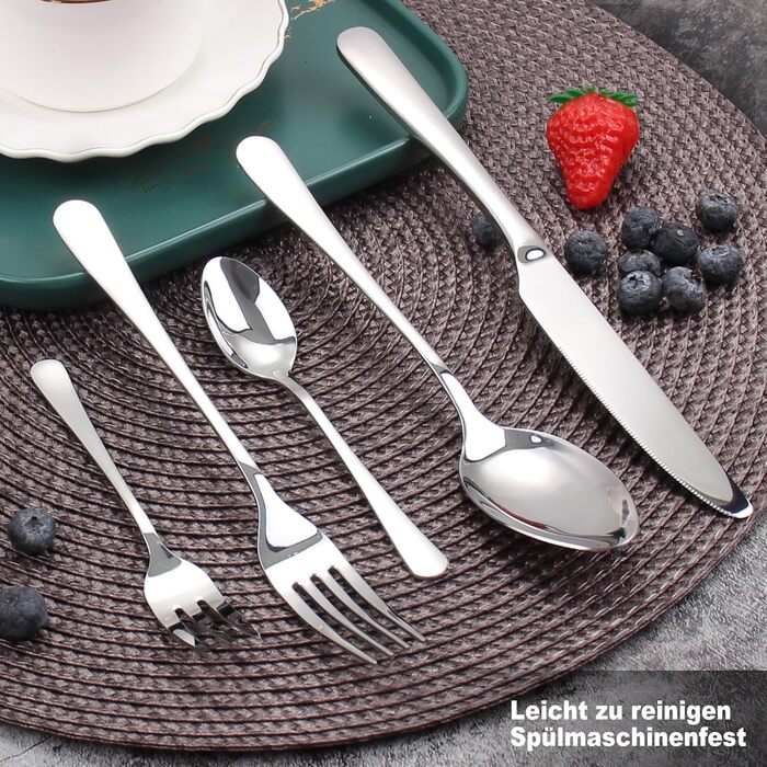 Набір столових приборів на 6 осіб, Targzier, 36 предметів, нержавіюча сталь, з ножем для стейку, для сім'ї/вечірки/готелю, чорний, придатний для миття в посудомийній машині