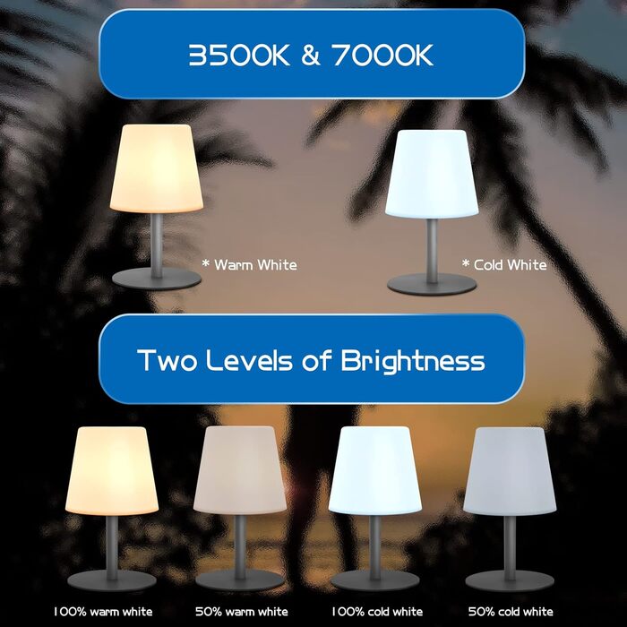 Акумуляторний світлодіодний настільний світильник MALUX з димером, теплий/холодний світ (3000K/7500K), водонепроникний IP44, сірий - для дому та саду