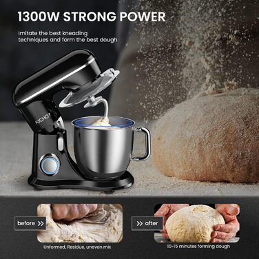 KICHOT 4.5L Kitchen Machine, Dough Mixer, 10-Speed Kitchen Machine, Dough Hook, Flat Beater, Splash Guard, Suitable for Baking, Cakes, Cookies, Kneading, Red