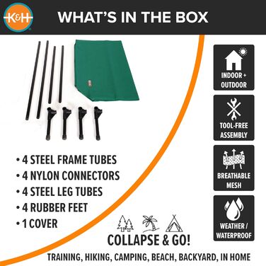 K&H Pet Products Elevated Outdoor Dog Bed, Breathable, Cooling, Elevated Cot Bed, Hammock for Large Dogs, Washable Mesh Cover, Elevated Metal Frame, Collapsible, (Green Mesh Fabric for All Seasons)