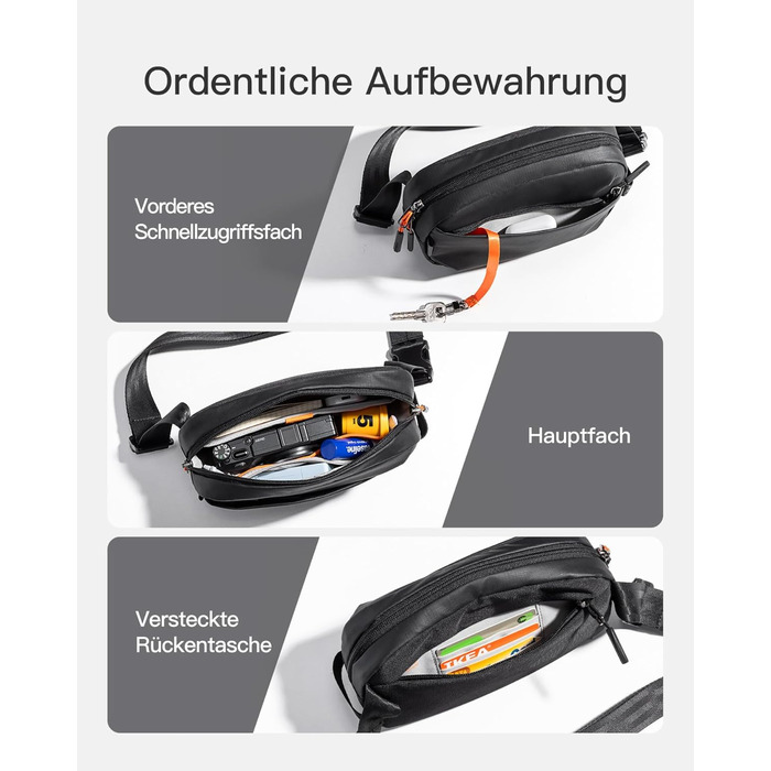 Сумка на пояс Inateck X-Mini, 1.5 літра, чорна, RFID захист, для подорожей, спорту, піших прогулянок (жіноча/чоловіча)