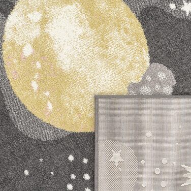 Paco Home Children's Rug, Children's Room, Boy, Girl, Modern, Space, Planets, Stars, Soft, Anthracite, Multicolored, Size: 160x220 cm, 160 x 220 cm (Rectangular)