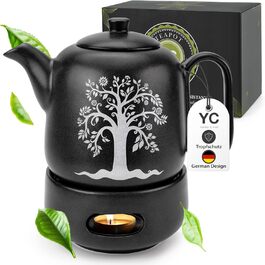 Чайник YC Tree з підставкою - керамічний, чорний матовий, 1.3л. З ситечком, без протікань, термостійкий. Ручна робота. Чайник з підставкою YC Tree, 1.3л