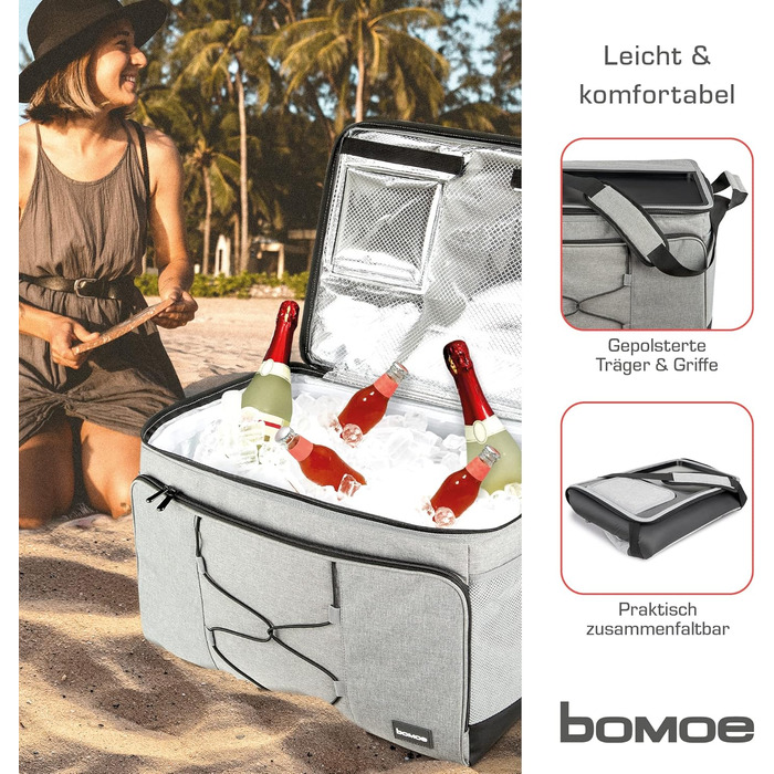Foldable Cooler Bag 25L/45L/52L - Outdoor Cooler Box with 16h Cooling Function and Carrying Straps, Waterproof Picnic Bag Insulated Bag with Shelf, Insulated Bag - Anthracite or Grey - IceBreezer