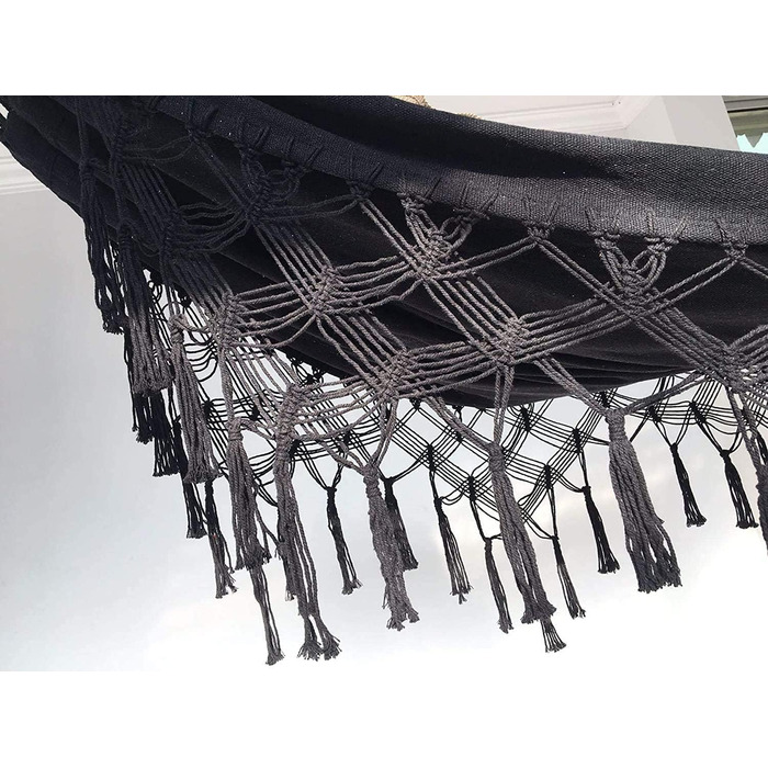 Гамак для дому та вулиці Boho макраме подвійний великий бавовняний м'який для двох осіб 200x150 см, до 200 кг (Чорний)