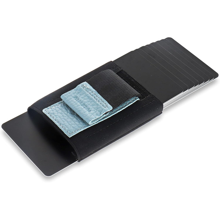 Jaimie Jacobs Minimalist Wallet Nano Boy Pocket Mini Wallet made of Textile with Drawstring, Slim Card Holder for Men and Women (Embossed Leather, Pigeon Blue)
