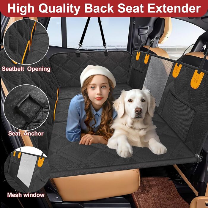 Loiion Waterproof Dog Car Seat Cover with Hard Base - Prevents Sliding, Fits Most SUVs, Trucks, Cars - Gray (Black All-Inclusive)