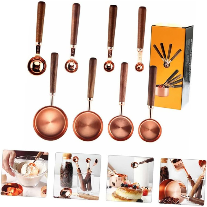 8-Piece Rose Gold Multifunctional Measuring Cup and Spoon Set with Handles - For Baking and Cooking