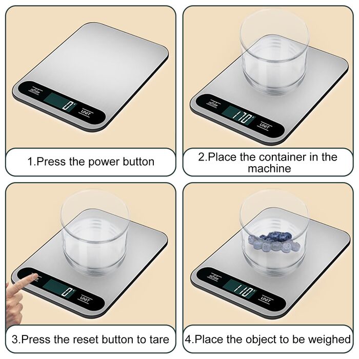 Кухонні ваги Vaolmlop, цифрові, 10 кг, LCD дисплей, багатофункціональні, з нержавіючою сталі, точність 1 г, срібні