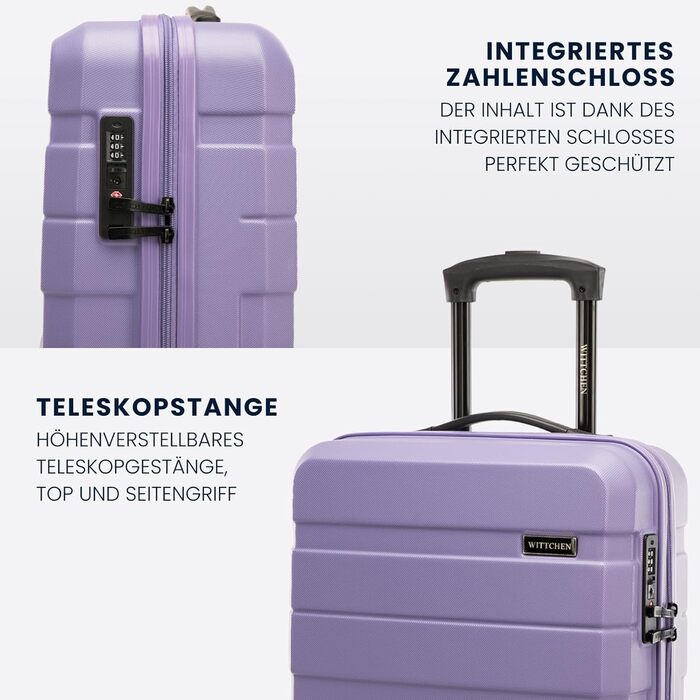 Набір валізWITTCHEN COMODO Line: 3 шт. ABS, телескопічна ручка, TSA-замок, 4 колеса (фіолетовий)