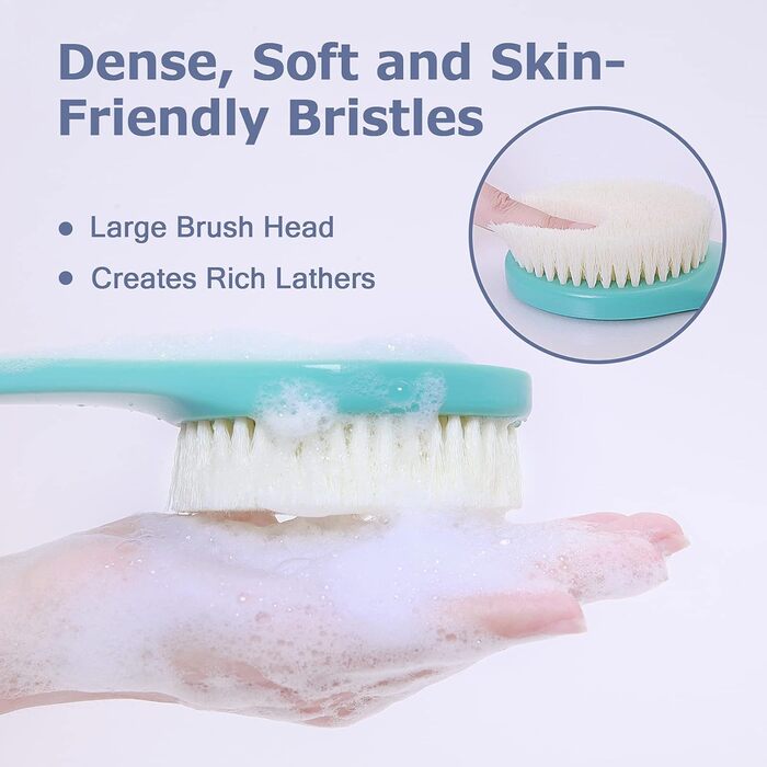 Масажна щітка для спини, щітка для душу, скребок для тіла з довгим руків'ям для пілінгу та масажу. Чорний/Оливковий PE