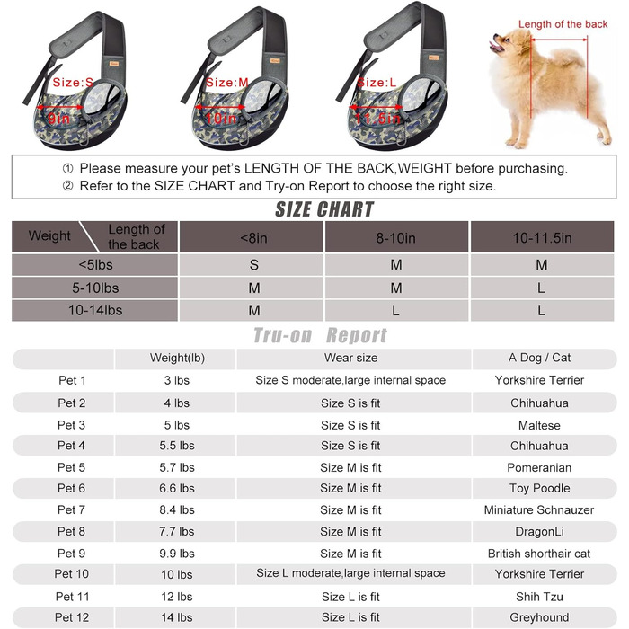 Сумка-кенгуру для собак та котів Cuby Hautier, камуфляж, S, з регулюванням, блискавкою та гачком безпеки