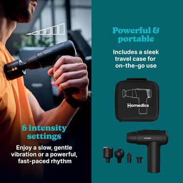 Масажер Homedics NOVO+ з підігрівом та охолодженням – електричний масажер з регулюванням температури, 4 насадки, 6 інтенсивностей, глибоке розігрівання, акумуляторний, з кейсом