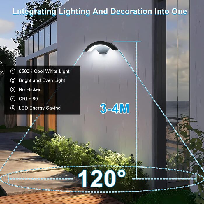 Зовнішня вулична LED-лампа Comely 24W з датчиком руху, IP65, алюміній, тепле світло 3000K, для саду, тераси, сходи, чорна