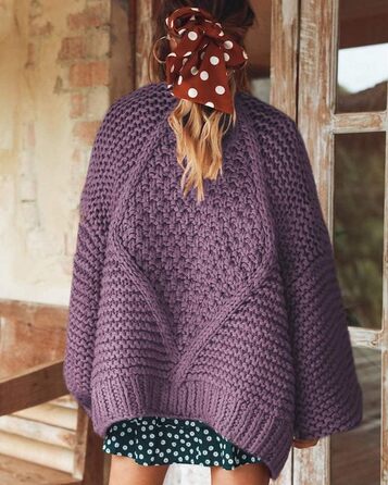 Кардиган Cicy Bell Daen з в'язаного полотна, оверсайз, з довгими рукавами-ліхтариками, оливковий (M, фіолетовий)