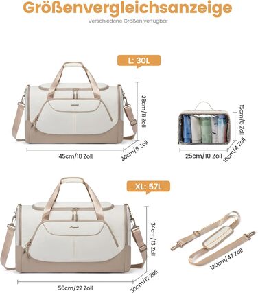 Спортивна сумка LOVEVOOK для жінок, 30L: дорожня сумка з відділенням для взуття та мокрих речей, невелика сумка для залу, плавання, сауни, ручної поклажі для спорту, фітнесу, тренувань та подорожей, водонепроникна, B-beige, Aprikose, 45x24x28cm (30L)