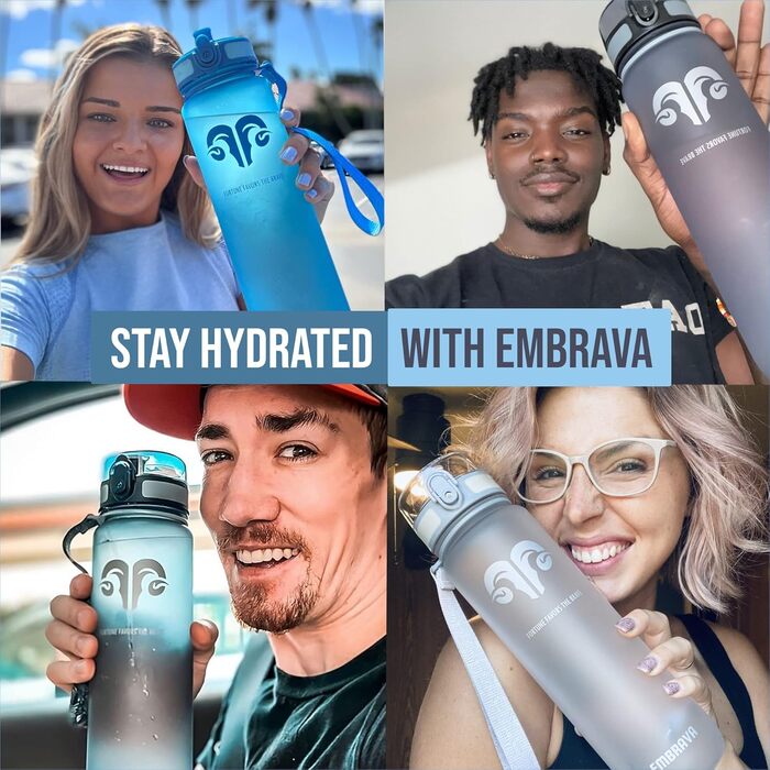 Embrava Best Sport Water Bottle - 1000ml - fast-flowing, flip-top leak-proof lid that opens with a click - non-toxic, BPA-free & eco-friendly Copolyester Tritan plastic (Pure Blue)
