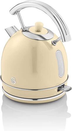 Swan Retro Electric Kettle - 1.8L, Vintage Design, Automatic Shut-Off, Cordless, BPA-Free Stainless Steel, 3000W, Cream