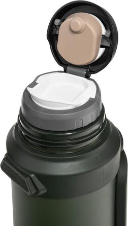 Термос Badger Outdoor Big Boy 1.3L з нержавіючої сталі з ситом для чаю | Вакуумна ізоляція, система One Touch, 24 години збереження тепла, ремінь, оливковий зелений