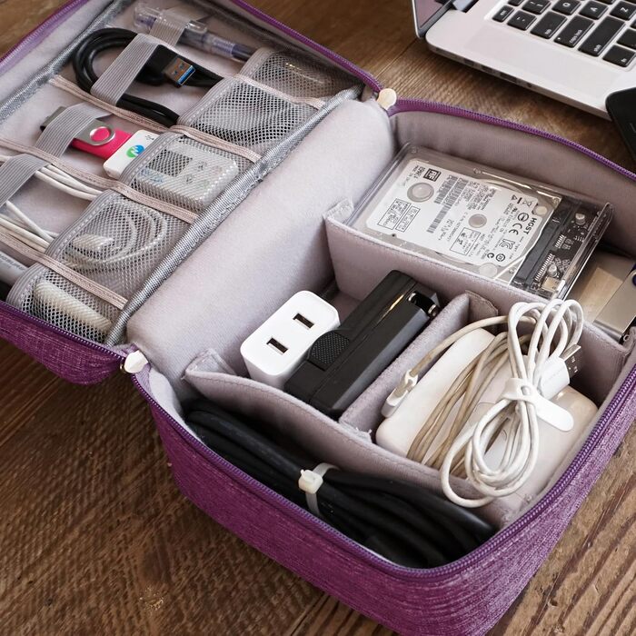 Водонепроникна сумка-органайзер для кабелів та аксесуарів електроніки (фіолетовий)