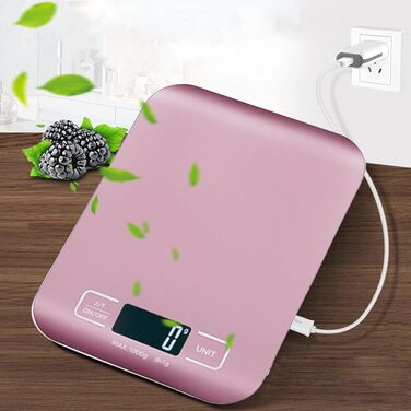 Кухонні ваги цифрові, 10 кг/1 г, USB, з підзарядкою, LCD дисплей, функція тарування, професійні кухонні ваги, рожеве золото