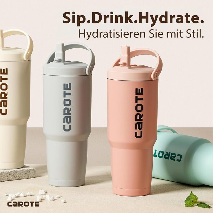 CAROTE Stainless Steel Water Bottle with Straw 960ml, Vacuum Thermos Flask with Flexible Lid, Leak-Proof, BPA-Free, Double-Walled Insulated Bottle for Hot and Cold Drinks