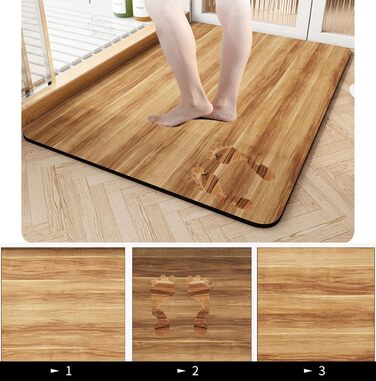 Dai Lufei Bath Mat, Diatomaceous Earth Super Absorbent Shower Mat with Walnut Grain, Non-Slip, Quick-Drying Shower Mat with Rubber Back (50 * 80) Wood Grain 50 x 80 cm