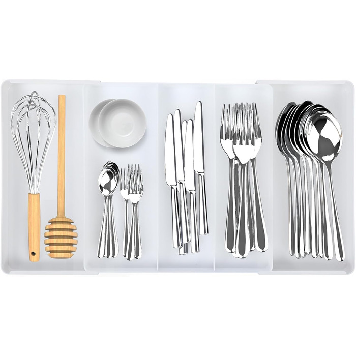 Органайзер для столових приборів в шухляду, розсувний, 27.5-50 см, 3-7 відділень, пластик, для кухні