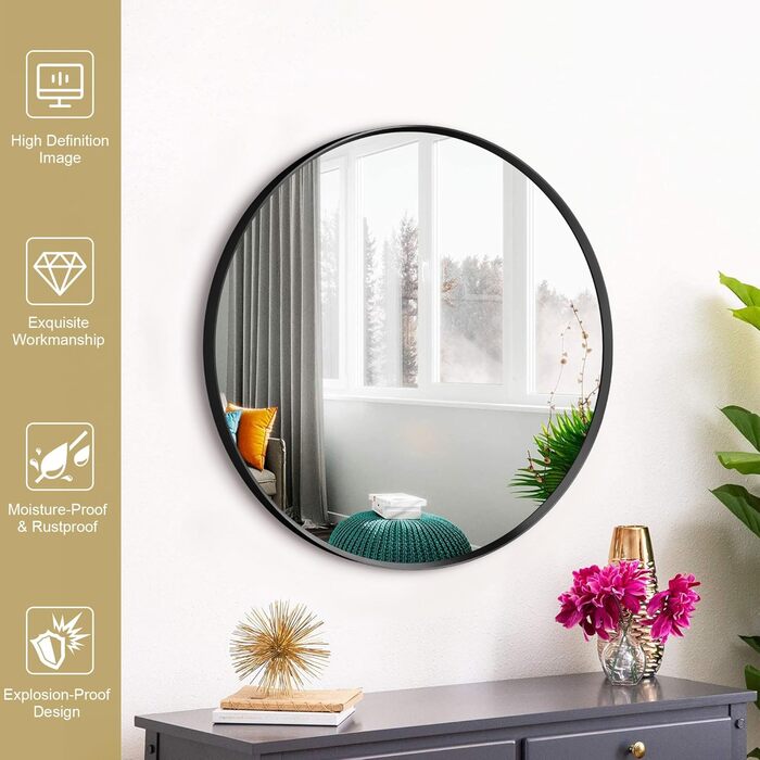 Дзеркало для ванної кімнати на стіну, титан, металевий каркас, з заокругленими кутами, прямокутне, 40,6 x 50,8 см