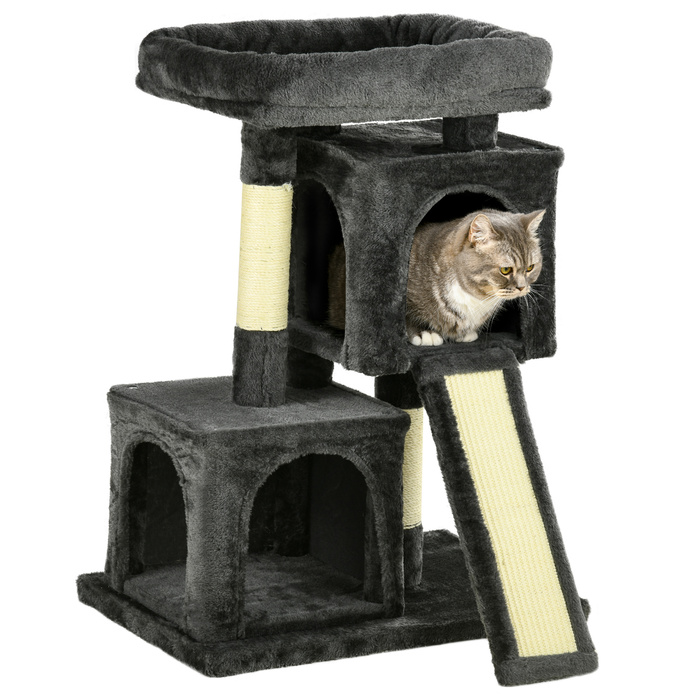 PawHut Sisal Kratzbaum до 30 кг котячий будиночок з сизалевою колоною, дряпальною дошкою, плюшем темно-сірого кольору для активних котів