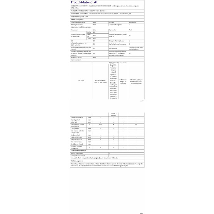 Міні-холодильник Bomann 58 л з 2 скляними полицями, регулювання температури, чорний (KB 7347, 2023)