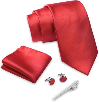 Комплект чоловічий Massi Morino: краватка, нагрудна хустка, запонки, голка для краватки, подарункова коробка - червоний колір, універсальний розмір, ідеально для весілля