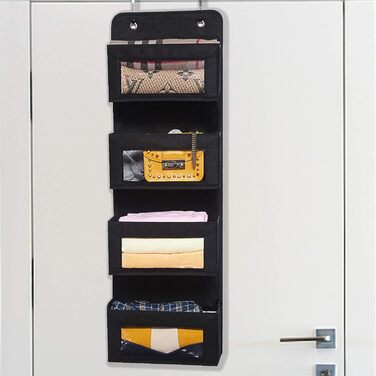 Настінна полиця BrilliantJo на двері, органайзер з 4 великими кишенями та прозорим вікном, чорний